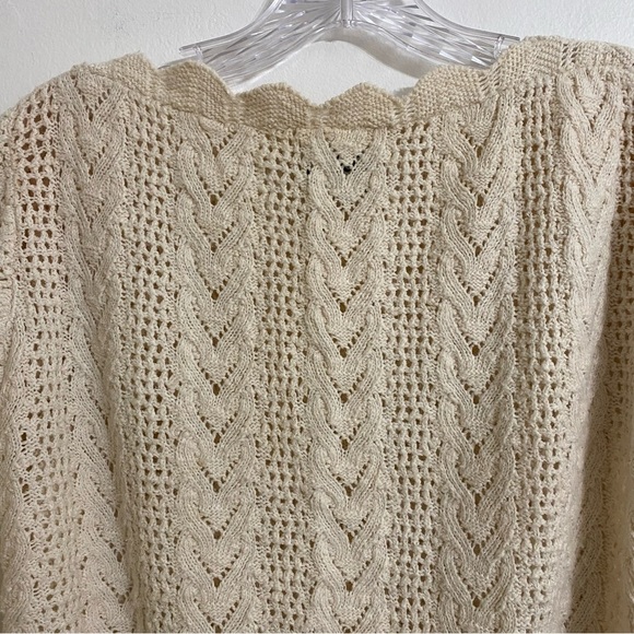 Kennith Too! Vintage Short Sleeve Knit Crochet Sweater Top Ivory Made USA Fall - Picture 5 of 7